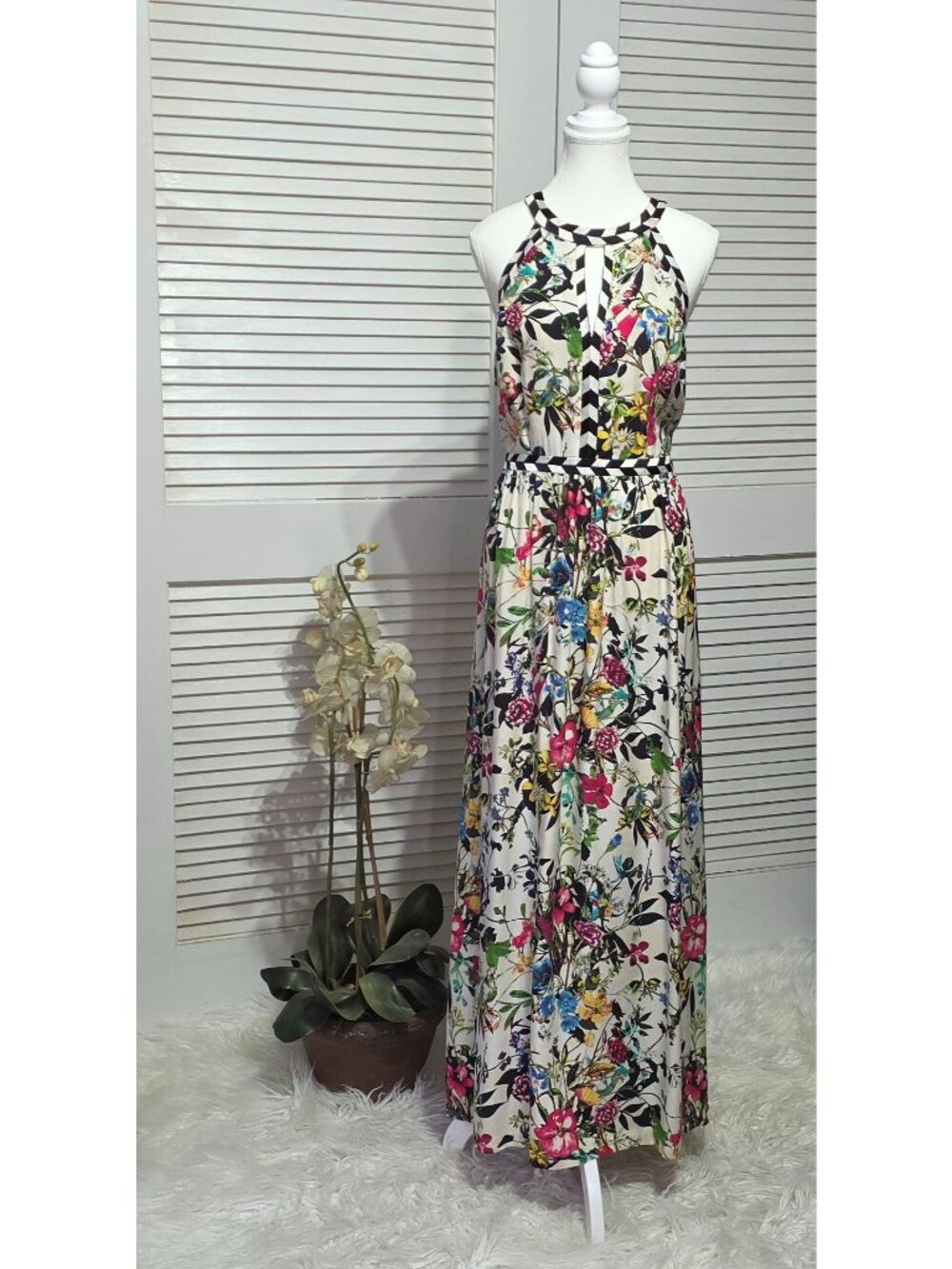 Parker Women's Floral Silk Luella Halter Sleeveless Maxi‎ Dress Size L 3683